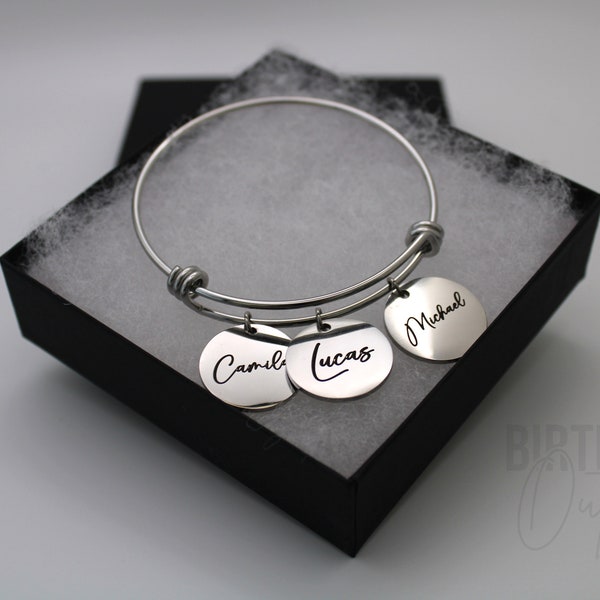 Personalized Bangle Bracelet, Custom Name Bangle Bracelet, Mother's Day, Gift for Mom, Grandma Gift, Personalized Gift, Custom Children Name