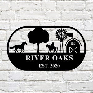 Metal Farm Sign, Barn & Horse, Personalized Family, House Warming Gift, Personalized Gift, Metal Wall Art, Outside Decor, Family Metal Sign