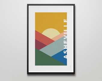 ASHEVILLE – Blue Ridge Mountains Travel Typography Art Print – 01