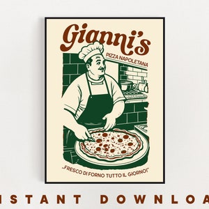 Gianni's Pizza - Vintage Italian Poster, Kitchen, Downloadable Poster Print in 6 Formats, Multi-Size Digital Printable Files, JPG and PDF