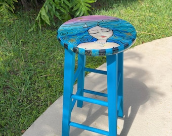 Hand-painted Mermaid Barstool: Upcycled Vintage Whimsical Art