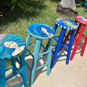 Barstools / Art Barstools/ Vintage Refurbished stools/Upcycle bar stools/Whimsical painted stools