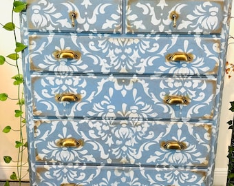 Vintage Blue Tallboy Dresser: Mid-Century Modern, 6 Drawer Chest