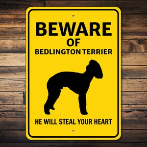 Bedlington Terrier Sign, Beware Dog Sign, Bedlington Terrier Decor, Bedlington Terrier Gift, Dog Breed Warning Sign, Dog Metal Sign