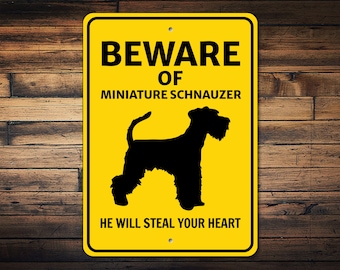 Miniature Schnauzer Sign, Beware Dog Sign, Dog Breed Sign, Schnauzer Gift, Dog Warning Sign, Schnauzer Decor, Dog Metal Sign