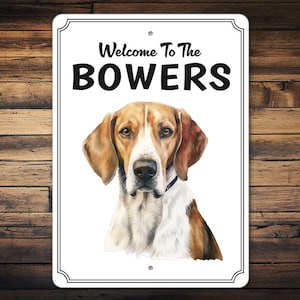 Personalisiertes englisches Foxhound Zeichen | Englischer Foxhound Geschenk | Foxhound Hund | Schild für einen Hund | Veranda Schild Dekor | Foxhound Geschenk | Metallschild