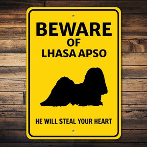Signo de Lhasa Apso, cuidado con el perro, signo de silueta de perro, regalo de Lhasa Apso, señal de advertencia de perro, amante de Lhasa Apso, decoración de Lhasa Apso, signo de metal de perro