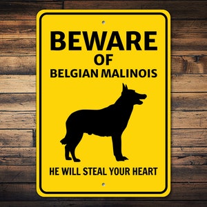 Belgian Malinois Sign, Beware Dog Sign, Shepherd Decor, Belgian Malinois Gift, Guard Dog Sign, Dog Breed Warning Sign, Dog Metal Sign