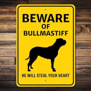 Bullmastiff Sign, Beware Dog Sign, Bullmastiff Gift, Dog Breed Sign, Mastiff Owner Gift, Mastiff Lover, Mastiff Wall Sign, Dog Metal Sign