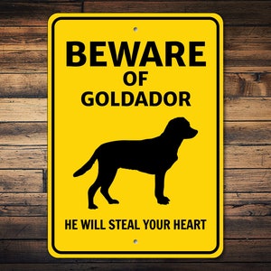 Goldador Sign, Beware Dog Sign, Dog Silhouette Sign, Goldador Owner Gift, Dog Warning Sign, Goldador Wall Decor, Dog Metal Sign