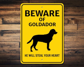 Goldador Sign, Beware Dog Sign, Dog Silhouette Sign, Goldador Owner Gift, Dog Warning Sign, Goldador Wall Decor, Dog Metal Sign