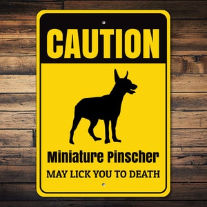 Caution Dog Sign, Miniature Pinscher, Dog Silhouette Sign, Pinscher Gift, Funny Dog Sign, Pinscher Decor, Dog Warning Sign - Dog Metal Sign