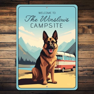 German Shepherd Camper, German Shepherd Gift, German Shepherd Dog Sign, German Shepherd Campsite, Dog Welcome Sign, Dog Sign - Metal Sign