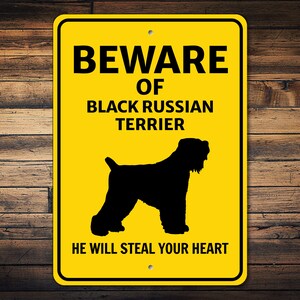Beware of Black Russian Terrier Dog Sign, Russian Terrier Gift, Dog Breed Warning Sign, Terrier Dog Sign, Home Decor, Dog Metal Sign