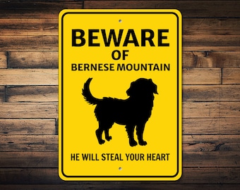 Bernese Mountain Sign, Beware Dog Sign, Bernese Decor, Bernese Gift, Bernese Wall Sign, Mountain Dog, Dog Breed Warning Sign, Dog Metal Sign