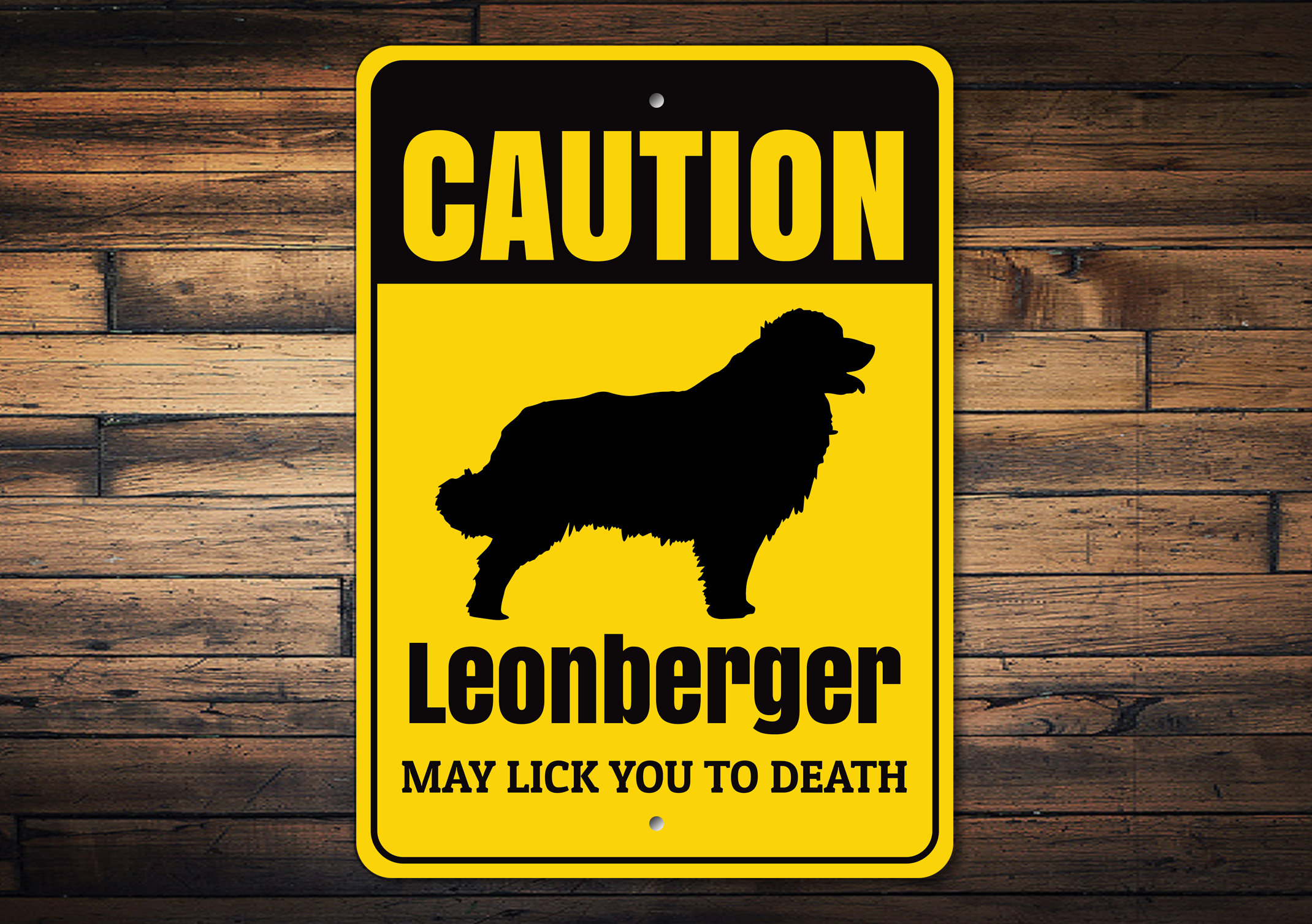 Cartello Attenzione Al Cane Leonberg - Metallico Per Esterno 290x190mm - 12