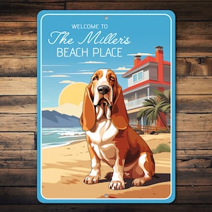 Basset hound Sign, Basset hound Beach Gift, Beach Hound Dog Sign, Basset hound Sign, Dog Welcome Sign, Basset hound Entrance - Metal Sign