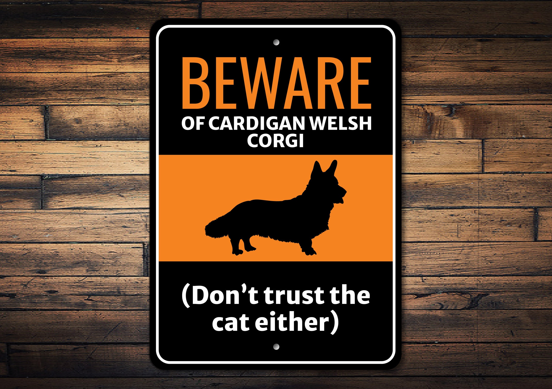 Targhetta in metallo con scritta Beware Of Corgi (lingua italiana non