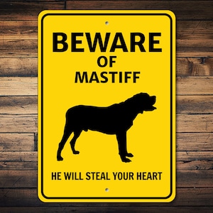 Beware of Mastiff Dog Sign, Dog Breed Sign, Mastiff Dog Gift, Dog Warning Sign, Mastiff Dog Lover, Mastiff Dog Decor, Dog Metal Sign