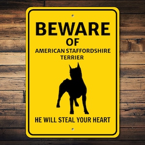 American Staffordshire Terrier Sign, Beware Dog Sign, Amstaff Gift, Unique Dog Sign, Dog Breed Warning Sign, Dog Breed Gift, Metal Sign