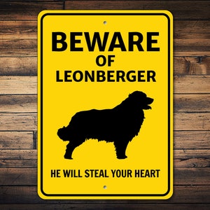 Segno di Leonberger, Attenzione cane segno, segno di sagoma del cane, regalo di Leonberger, segnale di avvertimento del cane, amante di Leonberger, decorazione di Leonberger, segno di metallo del cane