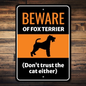 Beware of Fox Terrier Sign, Fox Terrier Gift, Fox Terrier Decor, Dog Breed Sign, Dog Silhouette Sign, Funny Home Decor - Dog Metal Sign