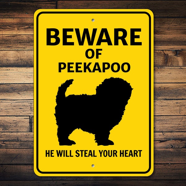 Beware of Peekapoo Dog Sign, Dog Silhouette Sign, Peekapoo Gift, Dog Warning Sign, Peekapoo Lover, Peekapoo Decor, Dog Metal Sign