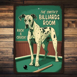 Personalized Billiards Room, Great Dane Billiards Sign, Great Dane Dog, Custom Gift For Dog, Custom Dog Gift, Great Dane, Dog Metal Sign