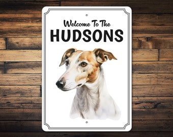 Greyhound-hundskylt | Greyhound-hundägarepresent | Greyhound-hundpresent | Verandaskylt för en hund | Verandaskyltdekor | Greyhound-skylt | Metallskylt