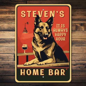Personalized Dog Bar Sign, German Shepherd Bar Sign, Dog Lover Gift, Unique Gift For Dog Owners, German Shepherd Gift, Dog Metal Sign