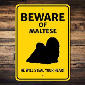 Beware of Maltese Dog Sign, Dog Silhouette Sign, Maltese Gift, Dog Warning Sign, Maltese Lover, Maltese Decor, Dog Metal Sign