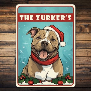 Pitbull Hund Weihnachten, Weihnachtsschild, Pitbull Schild, individuelles Pitbull Geschenk, Dekor für Pitbull, Pitbull Schild, individuelles Hundeschild - Metallhundeschild
