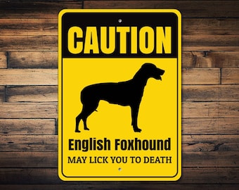 Caution Dog Sign, English Foxhound Sign, Dog Warning Sign, Dog Gate Sign, Foxhound Gift, Foxhound Decor, Dog Breed Sign - Dog Metal Sign