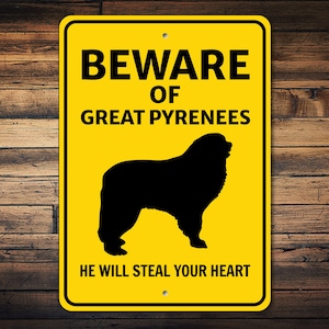 Great Pyrenees Sign, Beware Dog Sign, Dog Silhouette Sign, Great Pyrenees Gift, Dog Warning Sign, Great Pyrenees Decor, Dog Metal Sign
