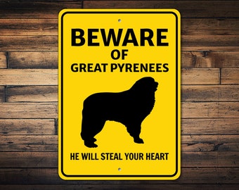 Signo de Gran Pirineo, Cuidado con el signo del perro, Signo de silueta de perro, Regalo de Gran Pirineo, Señal de advertencia de perro, Decoración de Gran Pirineo, Signo de metal de perro