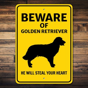 Golden Retriever Sign, Beware Dog Sign, Dog Silhouette Sign, Retriever Owner Gift, Dog Warning Sign, Retriever Wall Decor, Dog Metal Sign