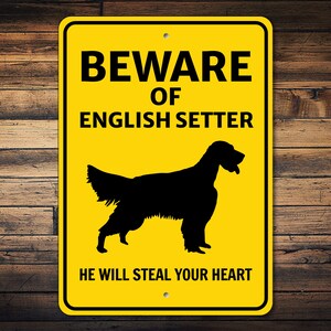 English Setter Sign, Beware Dog Sign, Dog Silhouette Sign, English Setter Gift, Dog Warning Sign, English Setter Decor, Dog Metal Sign