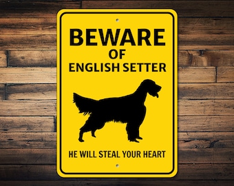 English Setter Sign, Beware Dog Sign, Dog Silhouette Sign, English Setter Gift, Dog Warning Sign, English Setter Decor, Dog Metal Sign
