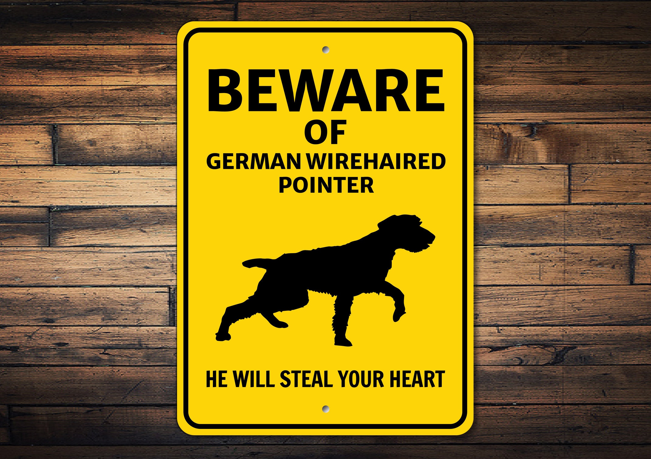 Beware Dog Sign, German Wirehaired Pointer, Dog Silhouette Sign