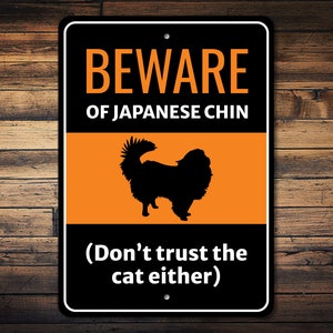 Signo de mentón japonés, regalo de mentón japonés, decoración de mentón japonés, signo de silueta de perro, signo de cuidado con el perro, signo de humor de perro - signo de metal de perro