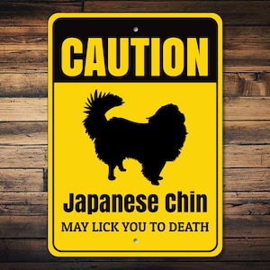 Signo de barbilla japonés, signo de perro de precaución, señal de advertencia de perro, regalo de barbilla, signo de perro ingenioso, decoración de barbilla japonesa, signo de raza de perro - signo de metal para perros