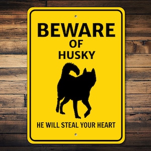 Signe de chien Husky, méfiez-vous du signe de chien, signe de silhouette de chien, cadeau de propriétaire de Husky, signe d&#39;avertissement de chien, décor de mur de Husky, signe de race de chien, signe en métal de chien