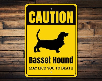 Caution Dog Sign, Basset Hound Sign, Dog Silhouette Sign, Basset