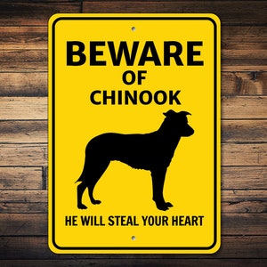 Chinook Dog Sign, Beware Dog Sign, Dog Silhouette Sign, Chinook Owner Gift, Dog Breed Sign, Chinook Decor, Chinook Dog Metal Sign