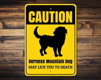Caution Dog Sign, Bernese Mountain Dog, Dog Breed Sign, Dog Gate Sign, Bernese Dog Gift, Dog Lover Gift, Dog Warning Sign - Dog Metal Sign