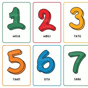 Swahili, Number Flashcards, Large & Small Flash Cards, Toddlers, Preschool, Kindergarten, Homeschool Printable, DIGITAL