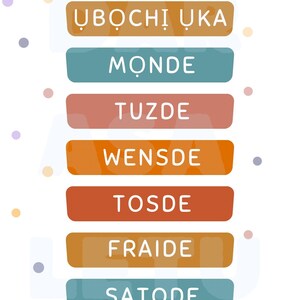 Igbo Days of the Week Poster | 11x17 Inch Digital Download | Learn Igbo | African Language Wall Art | Educational Printable for Kids