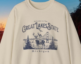 Michigan The Great Lakes State Unisex Heavy Blend™ Crewneck Sweatshirt MI Outdoor State Park Gift Nature Lover Mackinac Bridge Michigander