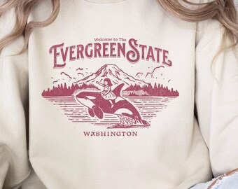 Washington Evergreen State Sweatshirt: Cozy Crewneck Unisex WA Vintage Souvenir