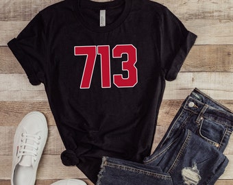 Houston TX 713 netnummer uniseks T-shirt met korte mouw HOU Texas Galveston Bay cadeaushirt H-town Gear Bayou City voetbalfan achterklep gameshirt